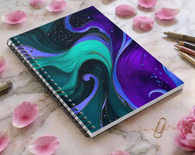Midnight Eruption Spiral Notebook: Ruled Pages, Teal & Purple Cosmic Design