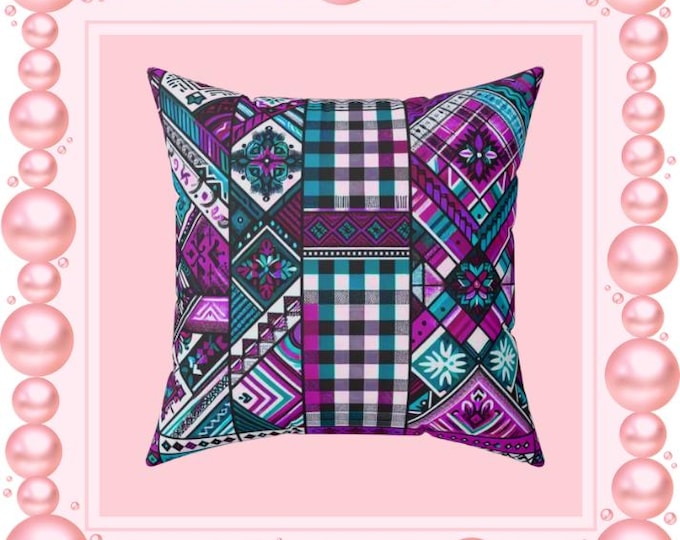 Twilight Plaid Throw Pillow: Spun Polyester Boho Cushion