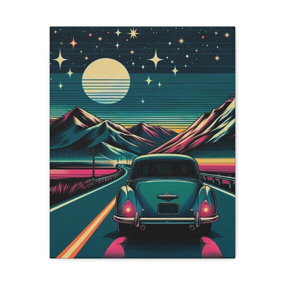 Vintage Car Canvas Wall Art: Retro Landscape, Pool Hall Decor (16x20 Canvas Only)