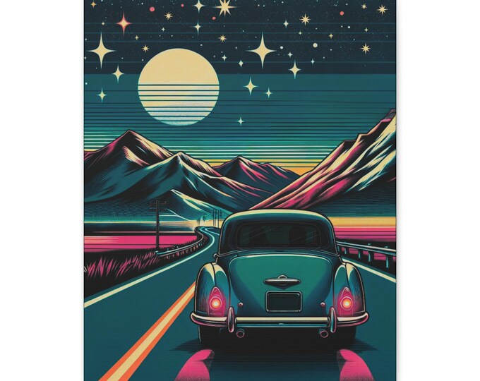 Vintage Car Canvas Wall Art: Retro Landscape, Pool Hall Decor (16x20 Canvas Only)