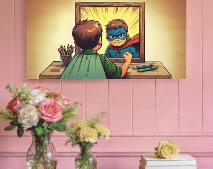Superhero Kid Canvas Art: Inspirational Children's Bedroom Decor (30x15)