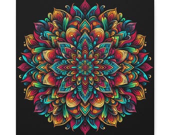 Teal & Orange Mandala Canvas Wall Art: Bohemian Home Decor