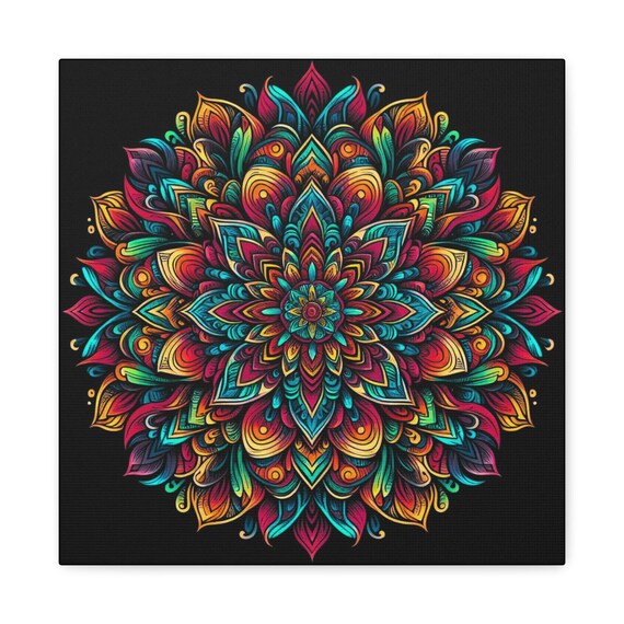 Teal & Orange Mandala Canvas Wall Art: Bohemian Home Decor