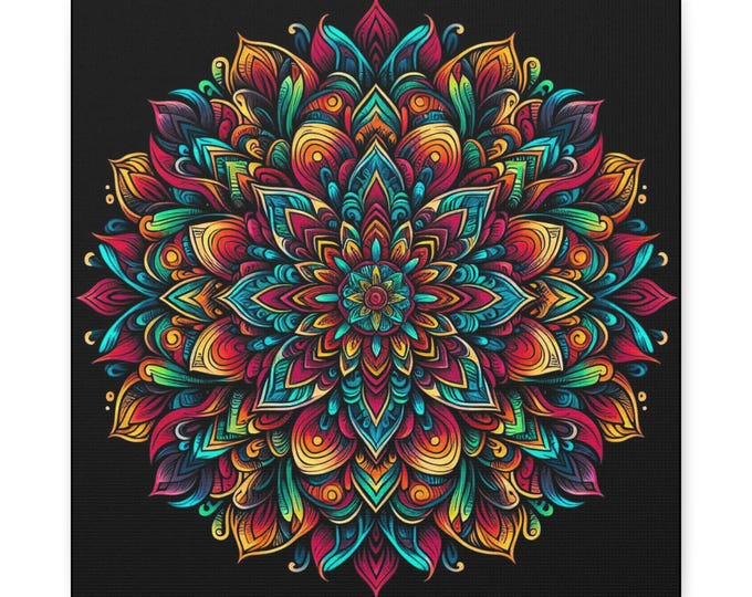 Teal & Orange Mandala Canvas Wall Art: Bohemian Home Decor
