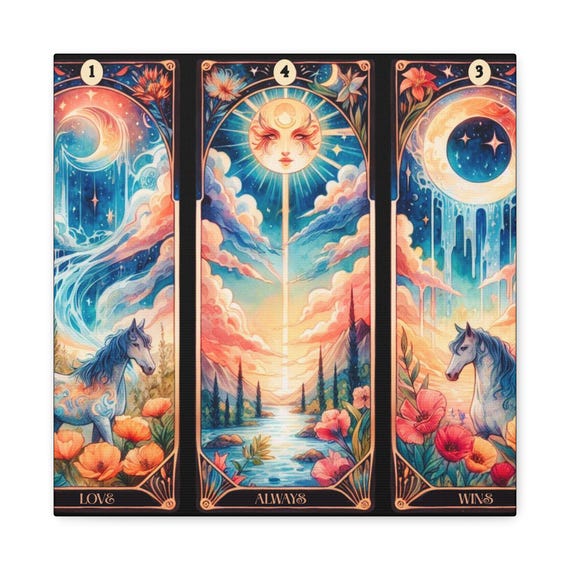 Tarot Dreamscape Canvas Wall Art: Bohemian Fantasy Decor (14x14)