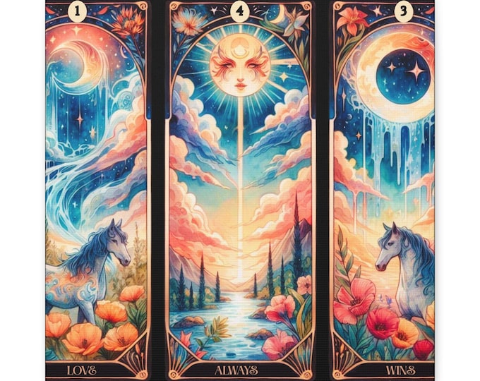 Tarot Dreamscape Canvas Wall Art: Bohemian Fantasy Decor (14x14)