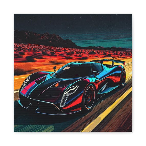 Racecar Sketch Canvas Art: Automotive Garage Decor, Gift for Car Enthusiasts