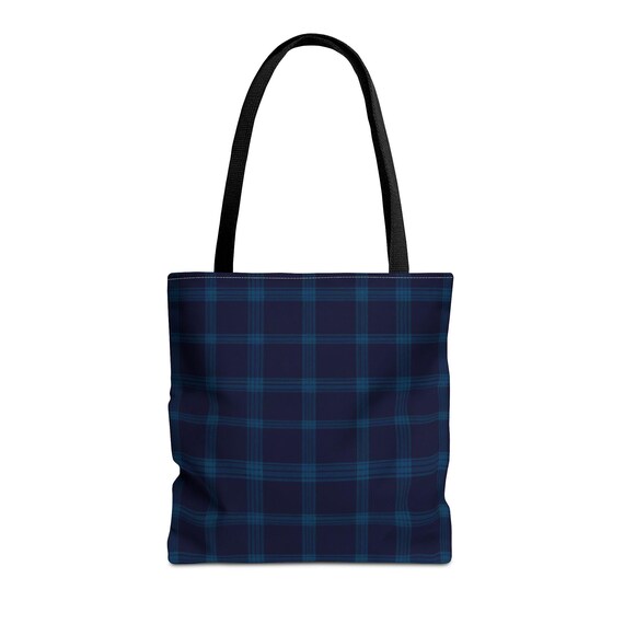 Navy Blue Plaid Tote Bag: Reusable Polyester Shopper