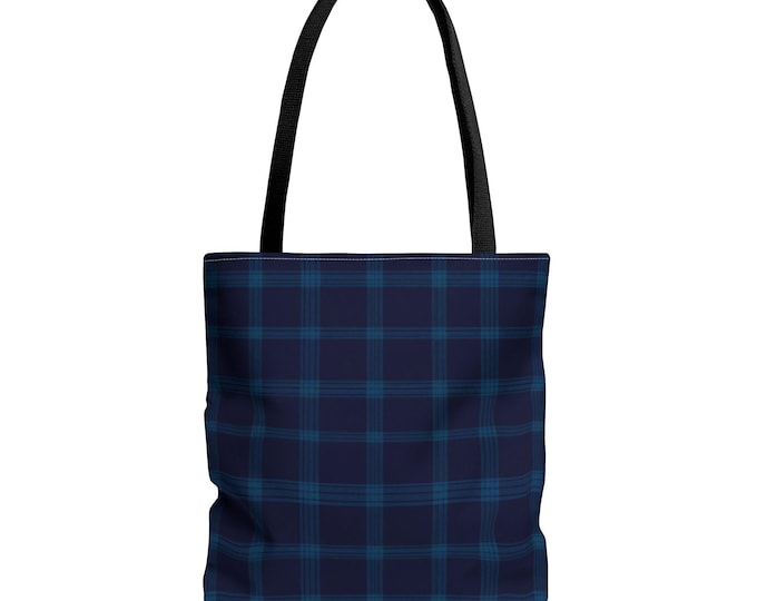 Navy Blue Plaid Tote Bag: Reusable Polyester Shopper