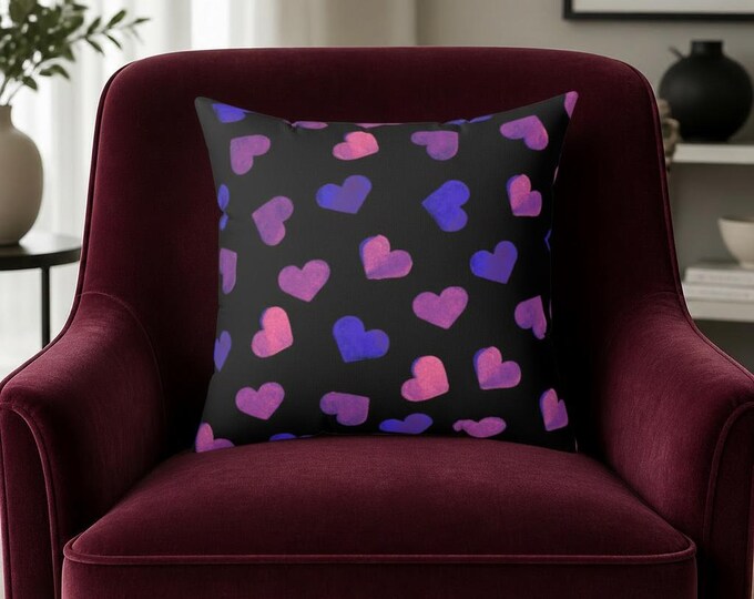Heart Pattern Decorative Pillow, Black & Pink Sofa Cushion
