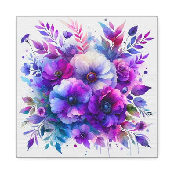 Floral Canvas Wall Art: Colorful Periwinkle Charm Canvas Decor