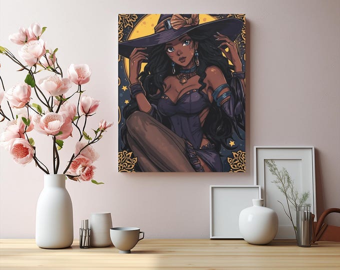Moonspell Witch Canvas Art: Supernatural Home Decor, Halloween Wall Hanging