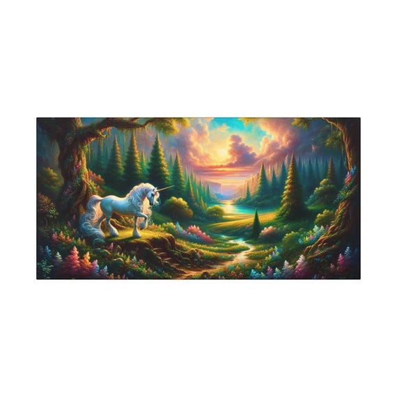 Unicorn Canvas Art: Magical Forest Landscape, Fantasy Home Decor