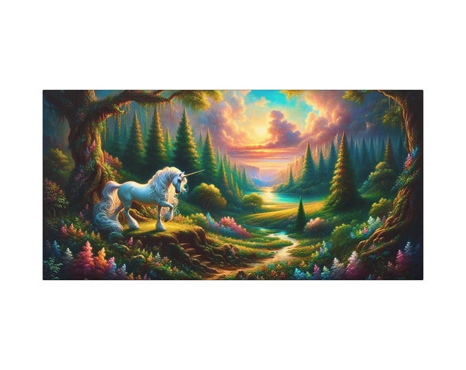 Unicorn Canvas Art: Magical Forest Landscape, Fantasy Home Decor