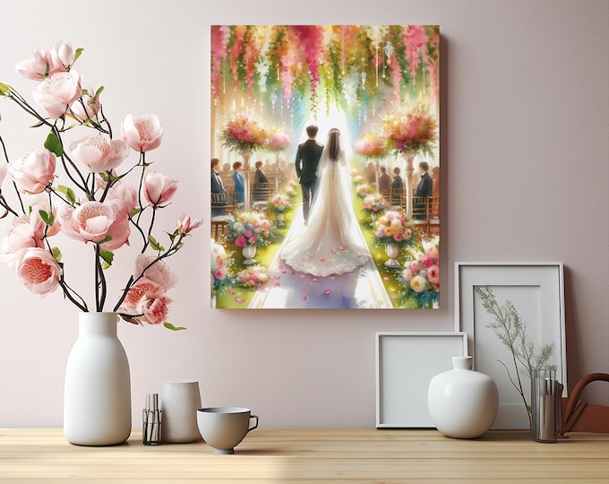 Watercolor Wedding Portrait Canvas Art: Elegant Home Decor (16x20)