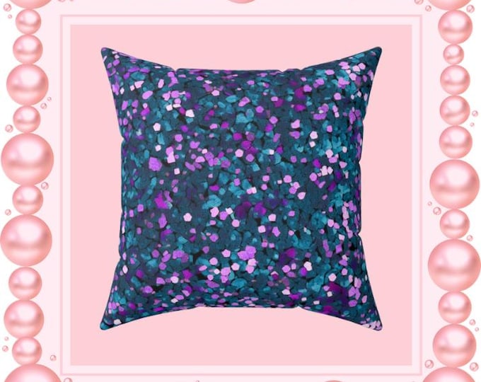 Teal Purple Confetti Pattern Pillow | Square Pillow