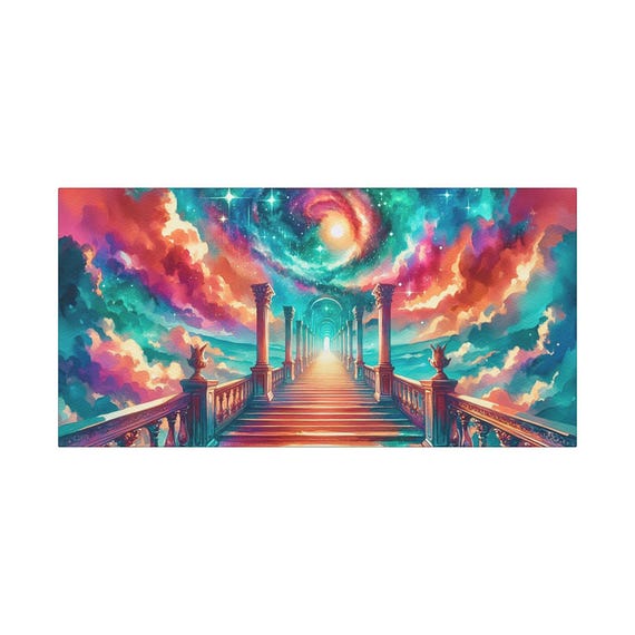 Ascension Spiral Canvas Art: Cosmic Pathway, Dreamy Celestial Landscape