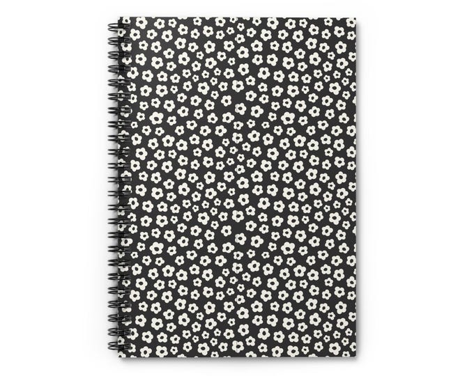 Black Ditsy Floral Spiral Notebook | Ruled Line