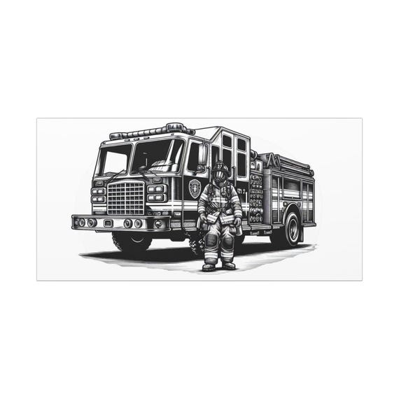 Firefighter Canvas Wall Art: Fire Truck Rescue Decor (30x15 ONLY)