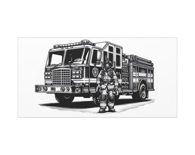 Firefighter Canvas Wall Art: Fire Truck Rescue Decor (30x15 ONLY)