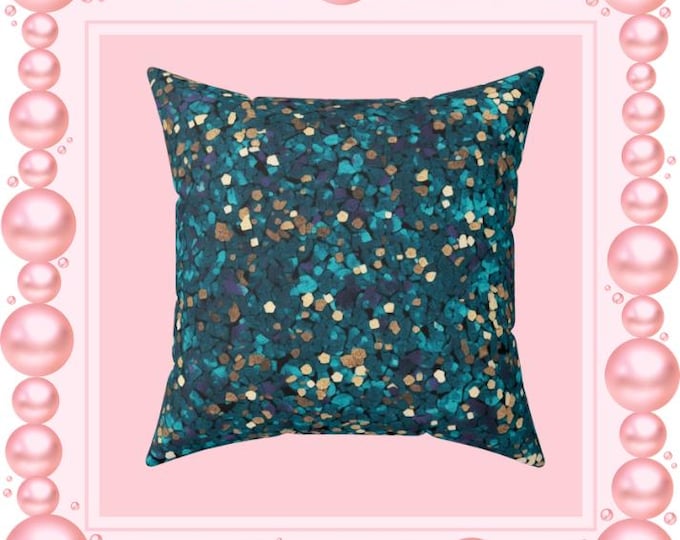Teal Confetti Abstract Throw Pillow | Square Pillow