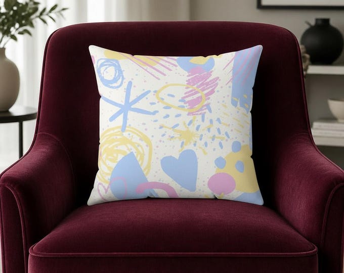 Pastel Scribble Pattern Pillow | Square Throw Pillow