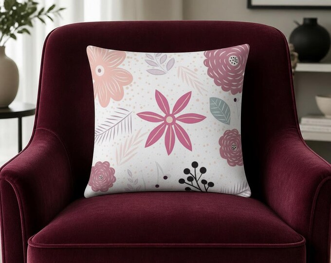 Floral Accent Pillow, Soft Pink Decor, 16x16 Square Pillow