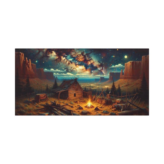 Nebula Matte Canvas Wall Art: Rustic Cabin Decor, Bohemian Nature Print (30x15)