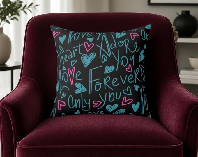 Romantic Hearts Throw Pillow: Spun Polyester Accent Cushion