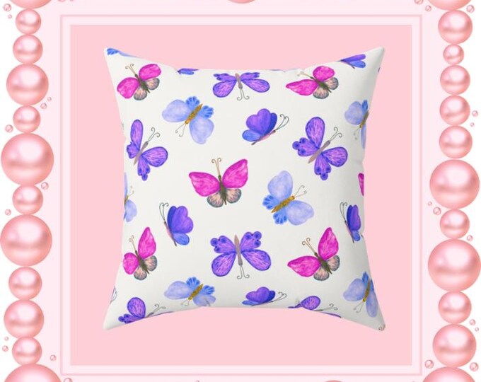 Butterfly Pillow: Mulberry Floral Accent Throw Pillow - 16x16