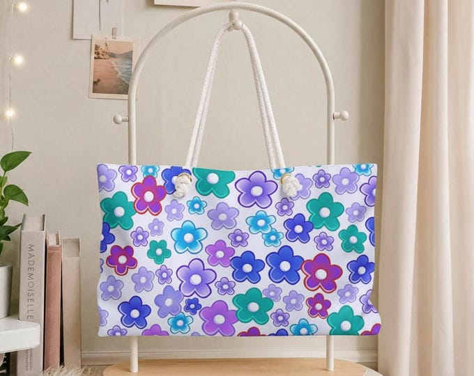 Flower Flow Weekender Bag | Purple Blue Teal Flower Tote