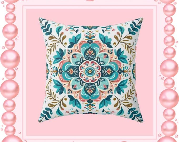 Bohemian Floral Square Pillow: Spun Polyester Couch Cushion
