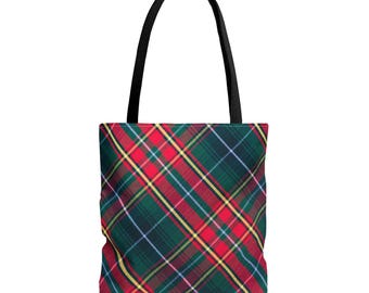 Plaid Tote Bag, Stylish Shopping, Everyday Carry, Christmas Gift, Eco-Friendly Bag, Weekend Getaway