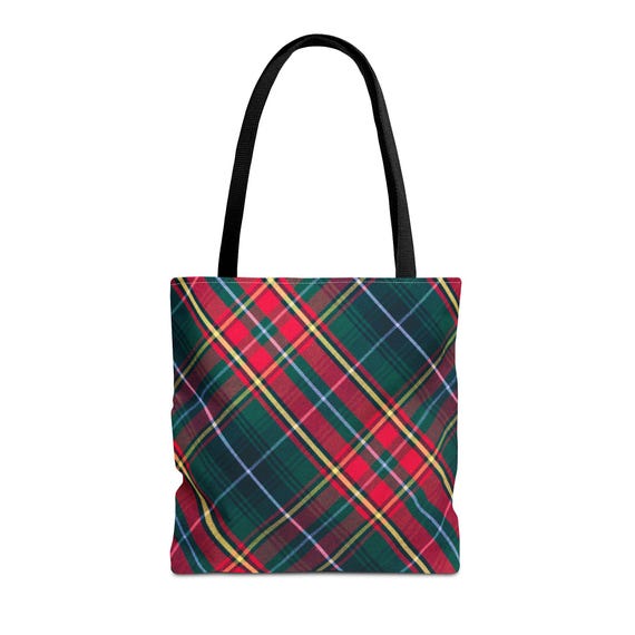 Plaid Tote Bag, Stylish Shopping, Everyday Carry, Christmas Gift, Eco-Friendly Bag, Weekend Getaway