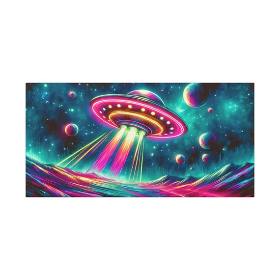 UFO Canvas Art: Vibrant Alien Theme, Sci-Fi Wall Decor (30x15)