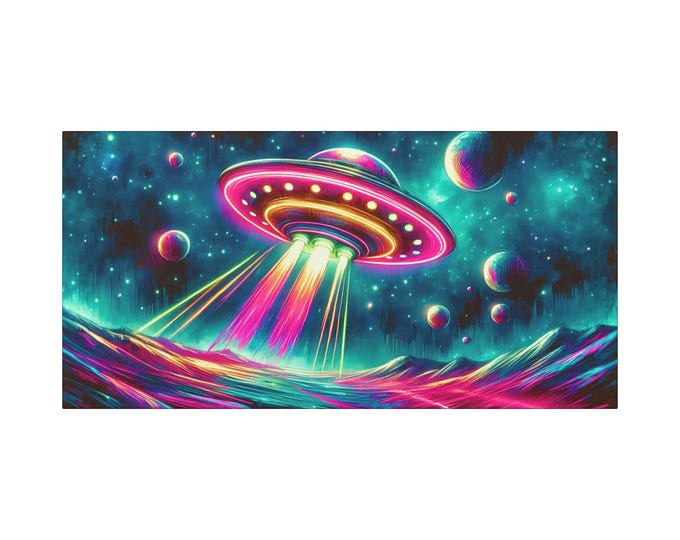 UFO Canvas Art: Vibrant Alien Theme, Sci-Fi Wall Decor (30x15)