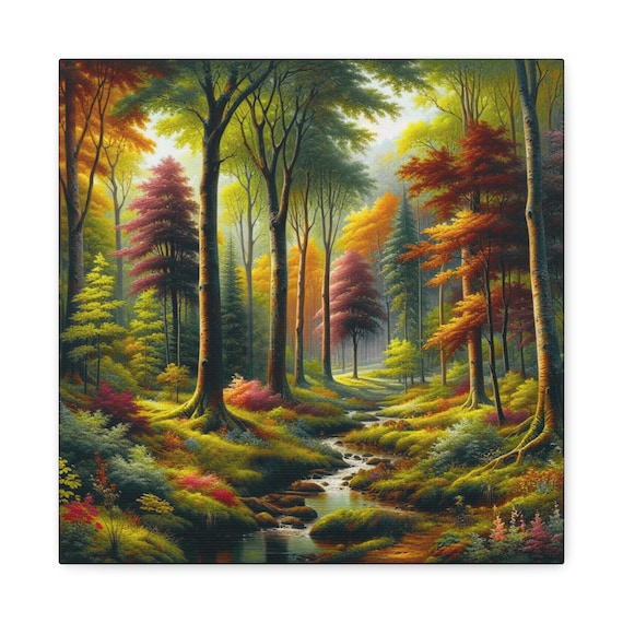 October's Hallmark Matte Canvas Wall Artwork | Tranquil Nature Decor, Botanical Artwork, Serene Forest Landscape