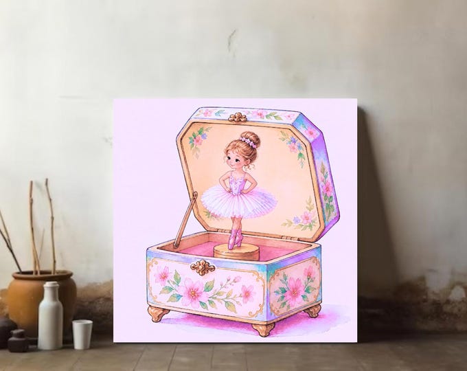Baby Bella Ballet Music Box Canvas Art | Whimsical Wall Decor