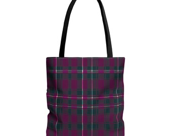 Stylish Burgundy Plaid Hand Tote Bag