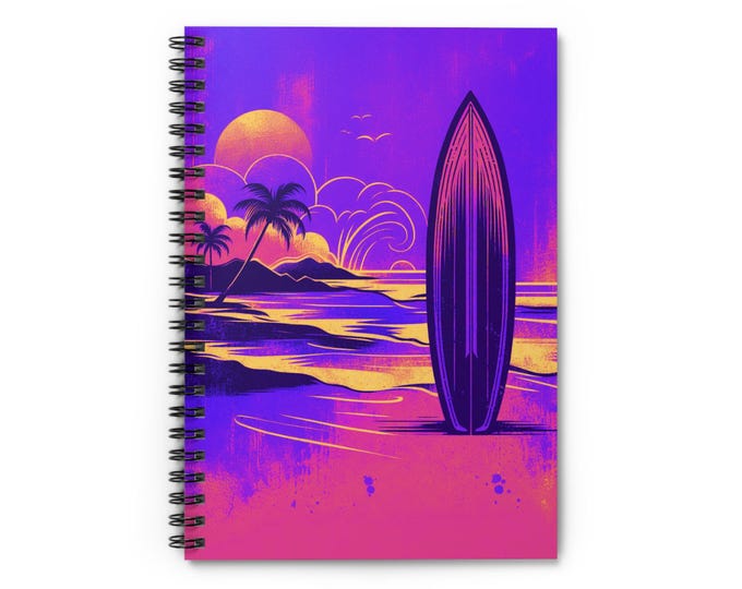 Sunset Wave Spiral Notebook: Surfing Journal, Coastal Diary