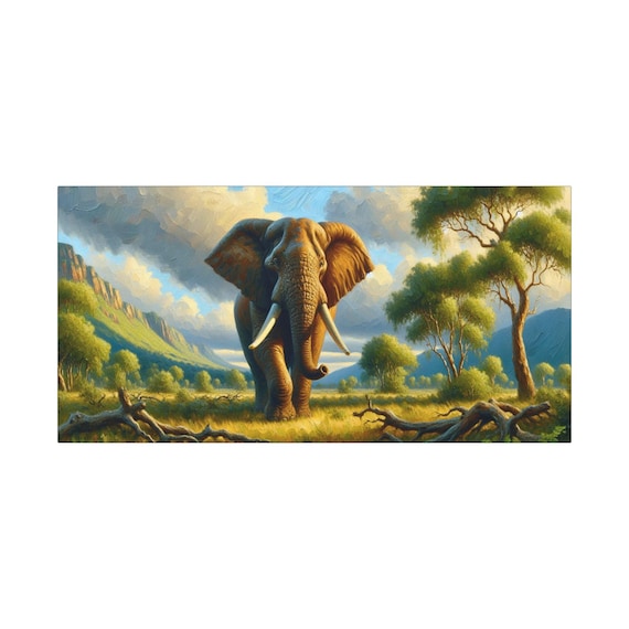Majestic Elephant Canvas Wall Art: Wildlife Home Decor (30x15)