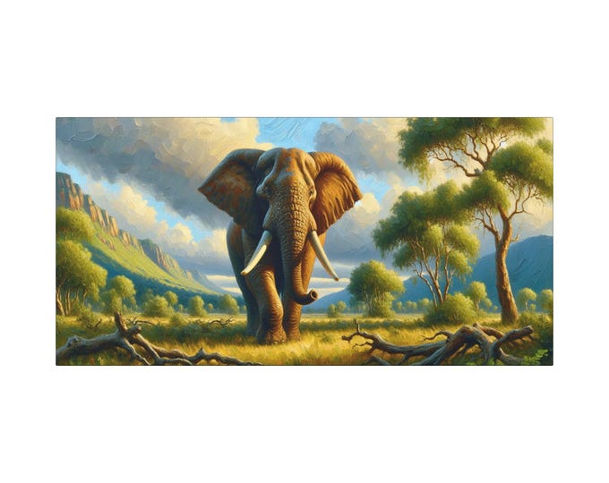 Majestic Elephant Canvas Wall Art: Wildlife Home Decor (30x15)
