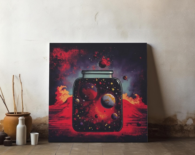 Cosmic Planets in Jar Canvas Art, Sci-Fi Celestial Decor