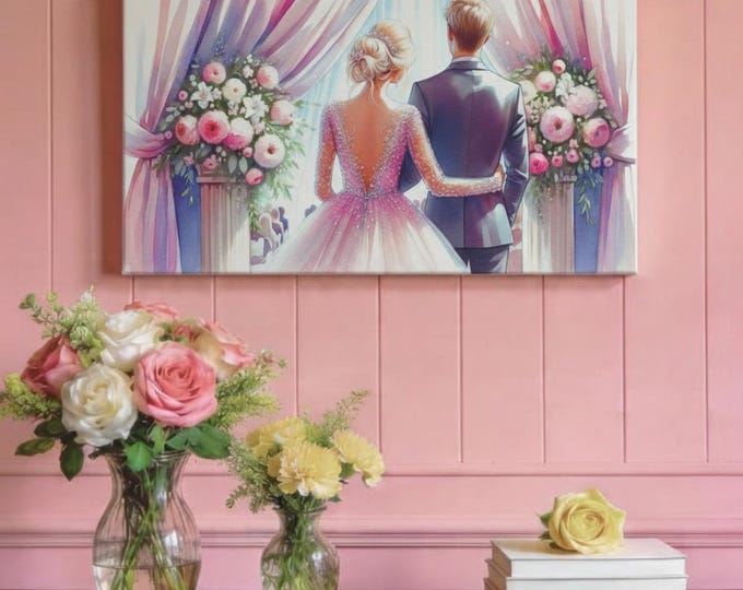 Romantic Couple Canvas Art, Newlywed Gift, Anniversary Decor (30x15 Canvas Only)