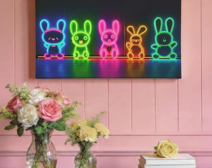 Bad Bunnies Lineup Matte Canvas | Neon Abstract Home Accent 30x15