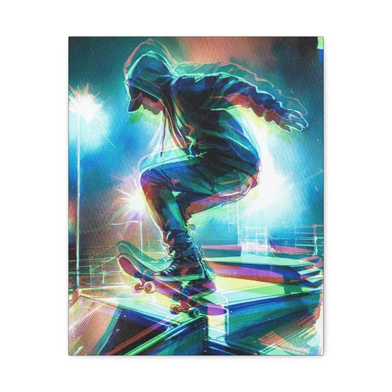 Skateboard Canvas Wall Art: Urban Home Decor, Gift for Skaters (16x20 Canvas Only)
