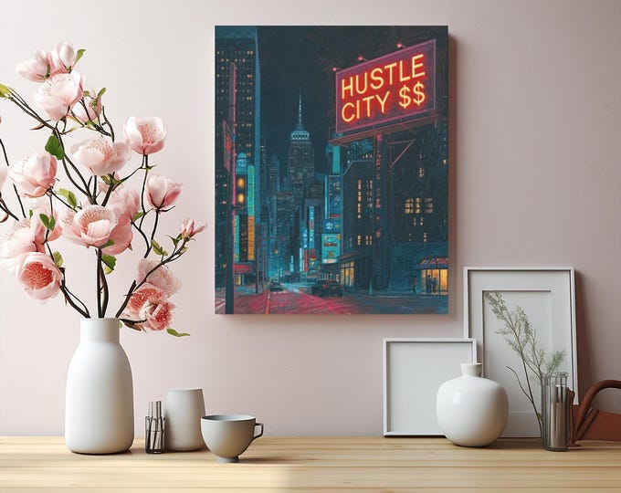 Hustle City Neon Sign Canvas | Street Culture Decor