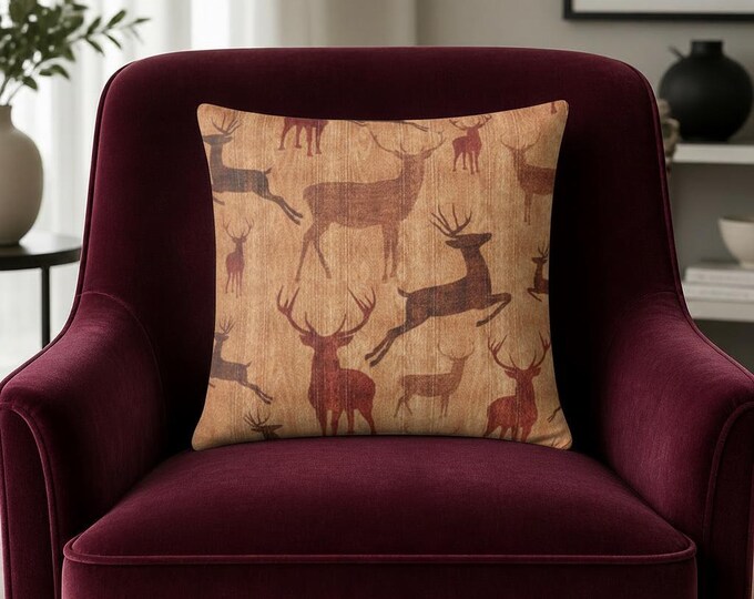 Rustic Deer Pillow: Cabin Decor Throw Pillow (16x16)