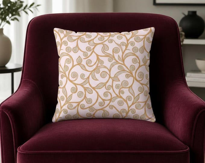 Gold Vine Pattern Pillow | Square Throw Pillow