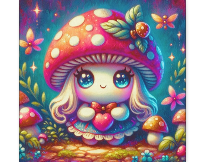 Mushroom Canvas Wall Art: Whimsical Kids Room Decor (14x14)